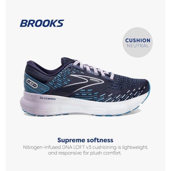 Brooks Glycerin 20 Women's Size 9 Road Running Shoes Blue Gym Sneaker Trainer - Picture 11 of 13